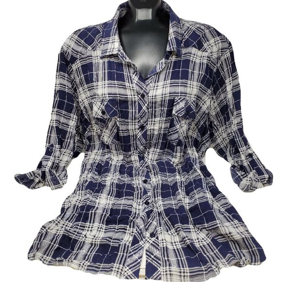 TORRID blue white Challis Plaid shirt PLUS 4X - Picture 3 of 10